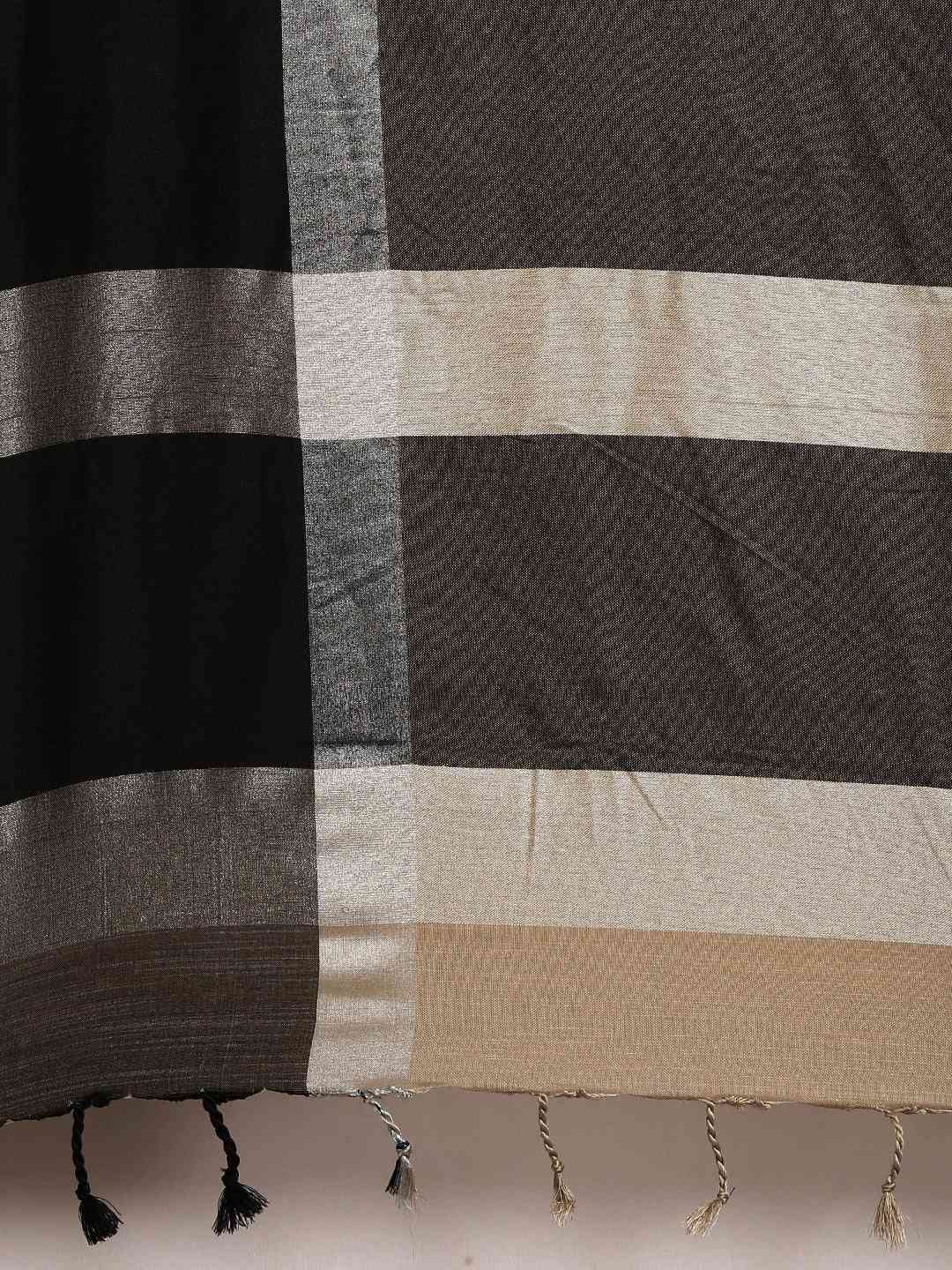 Elegant Beige Colour Solid Linen Blend Saree by My Store