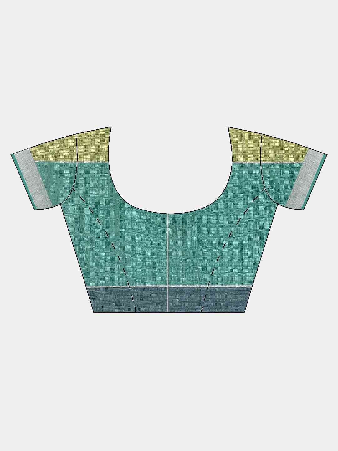 Linen Blend Checked Saree in Green Colour by My Store