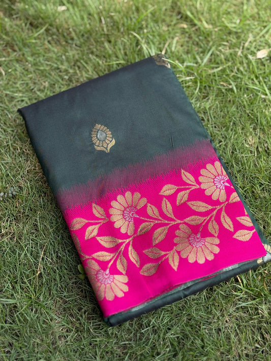 Deep Green Soft Silk Kanjivaram Saree by My Store