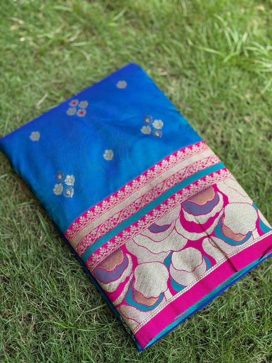 Royal Blue Soft Silk Kanjivaram Saree by My Store