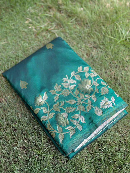 Emerald Green Soft Silk Kanjivaram Saree by My Store