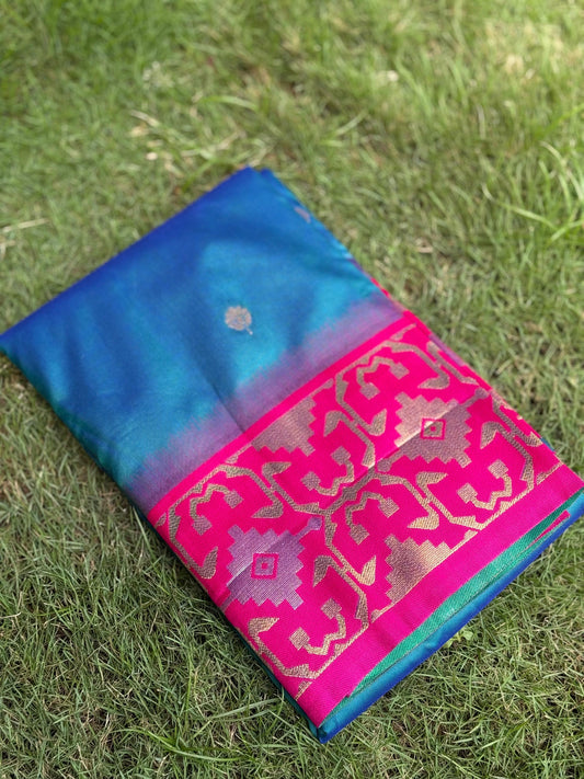 Azure Blue Soft Silk Kanjivaram Saree