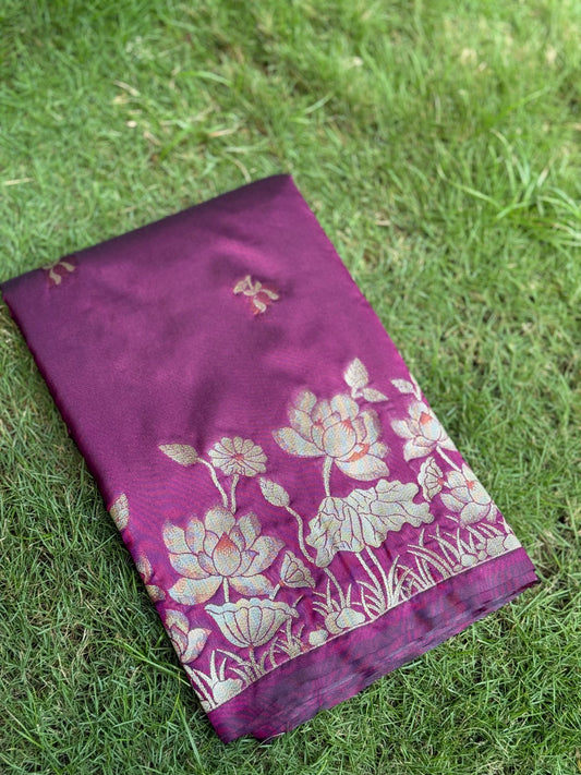 Dark Purple Soft Silk Kanjivaram Saree by My Store