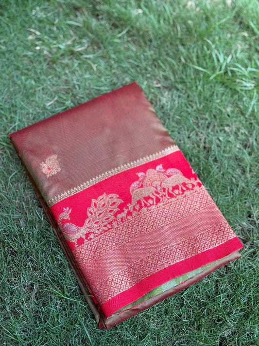 Brown Soft Silk Kanjivaram Saree by My Store