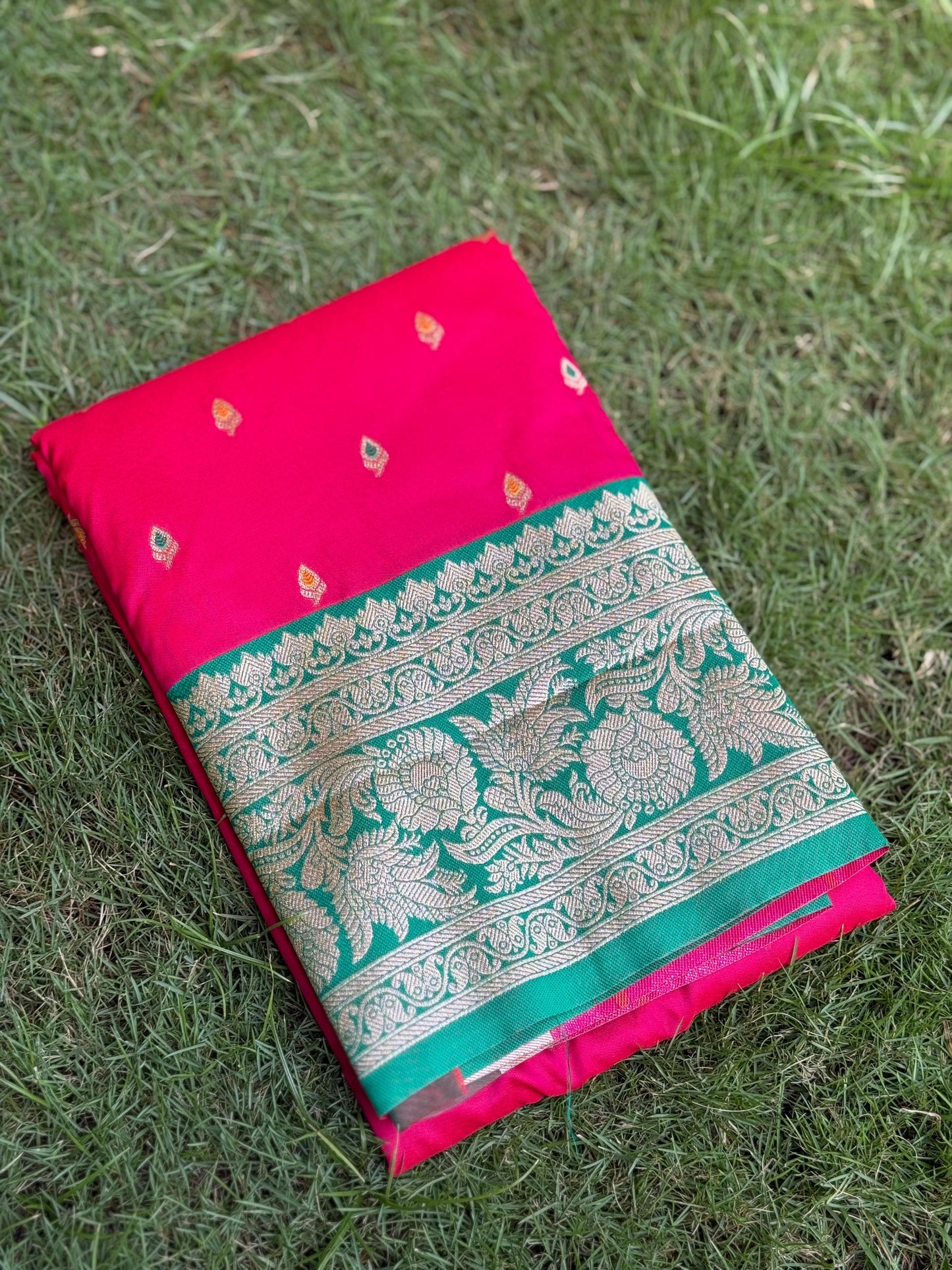 Bright Pink Soft Silk Kanjivaram Saree by My Store