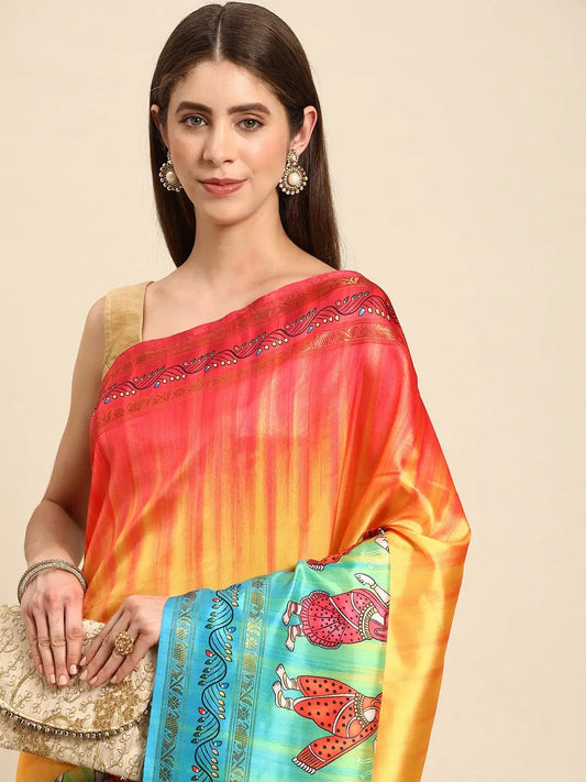 Stylish Kalamkari Silk With Block Print Saree by My Store