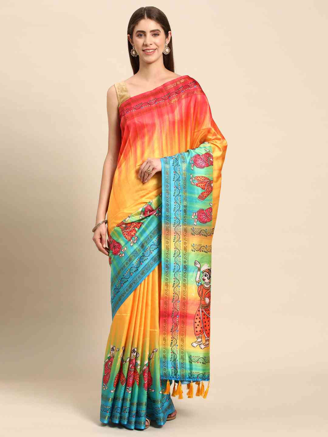 Stylish Kalamkari Silk With Block Print Saree by My Store
