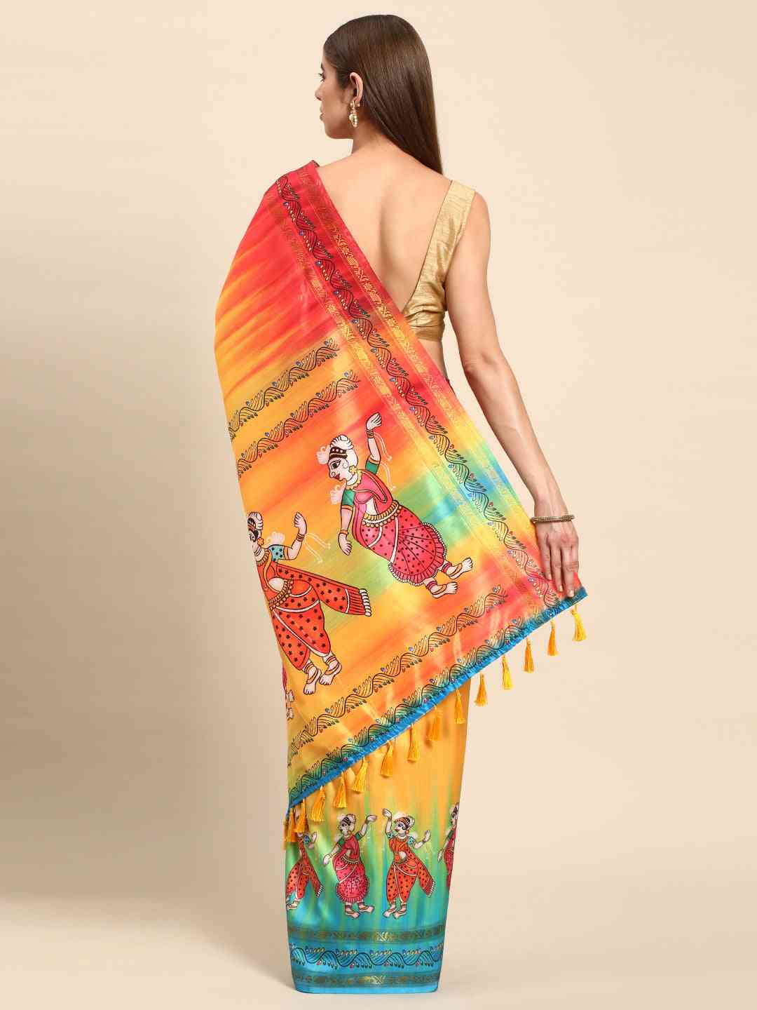 Stylish Kalamkari Silk With Block Print Saree by My Store