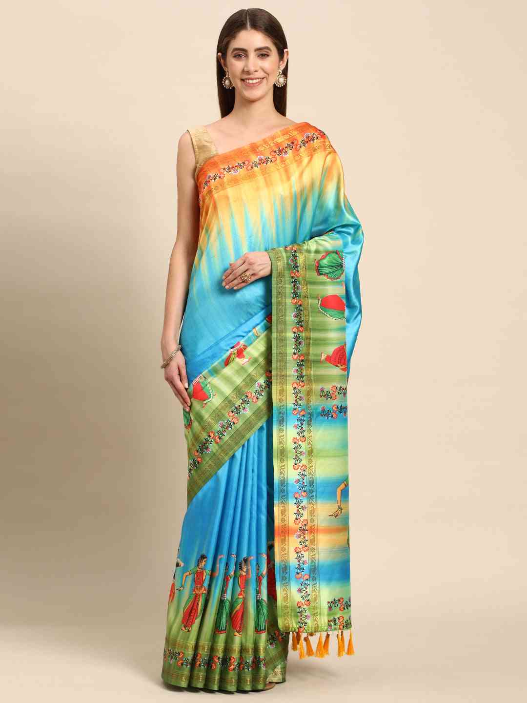 Stylish Kalamkari Silk With Block Print Saree by My Store
