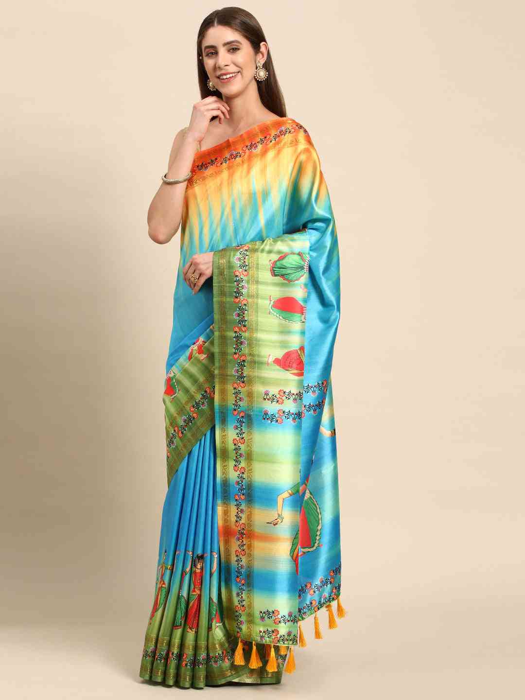 Stylish Kalamkari Silk With Block Print Saree by My Store