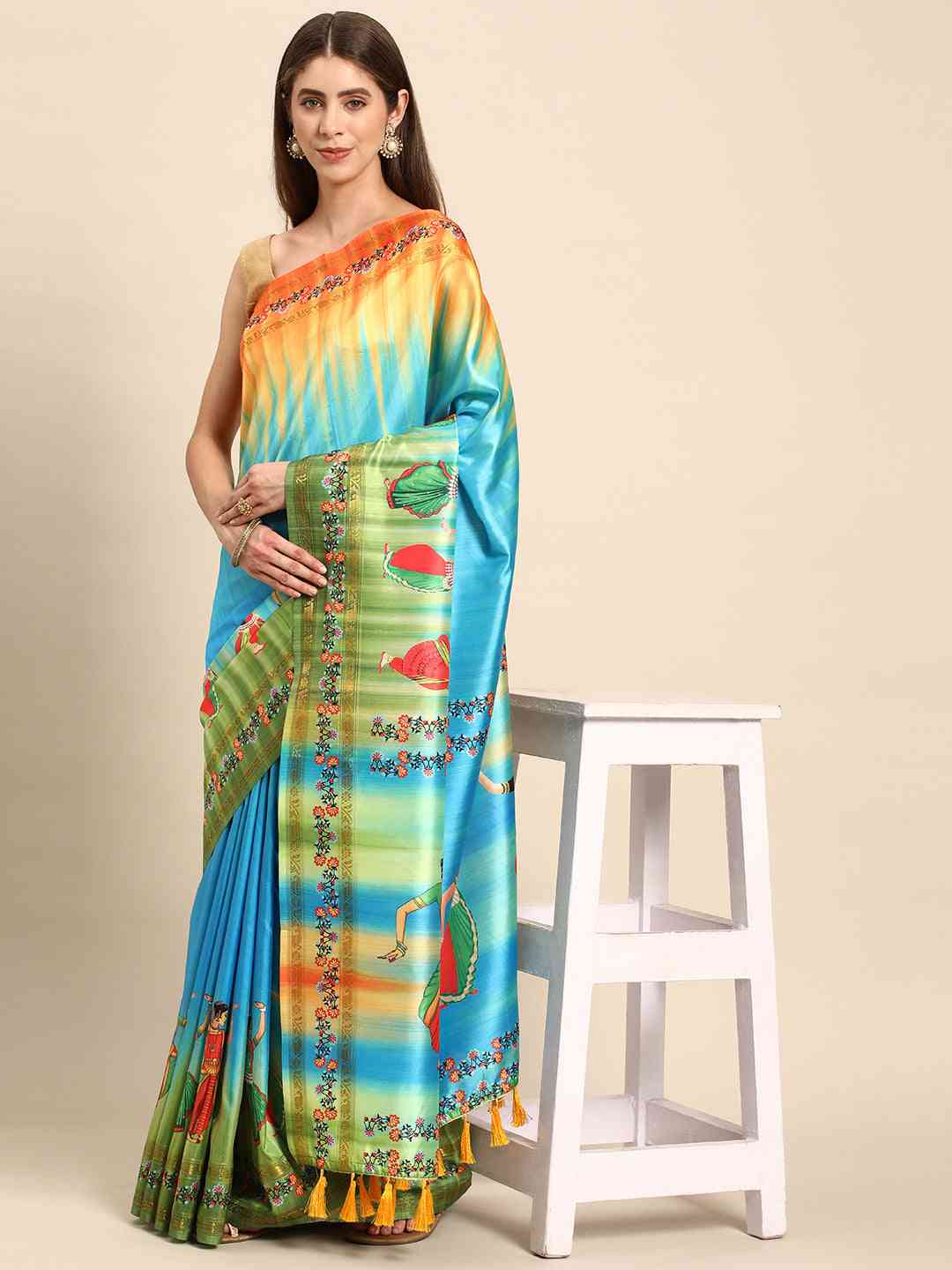 Stylish Kalamkari Silk With Block Print Saree by My Store