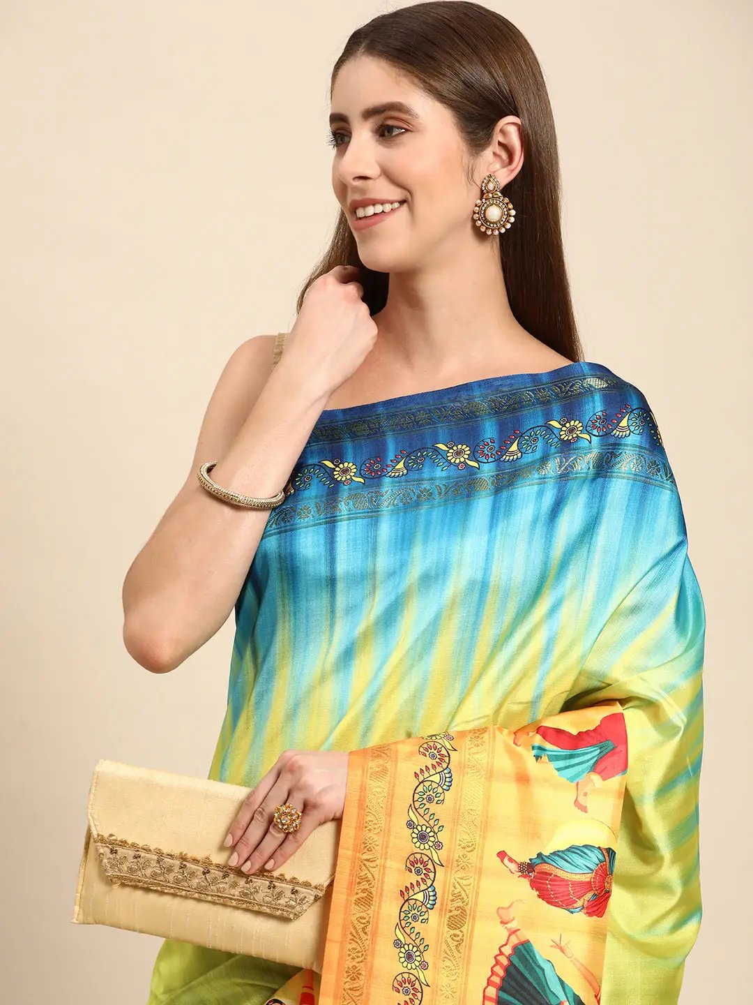 Stylish Kalamkari Silk With Block Print Saree by My Store