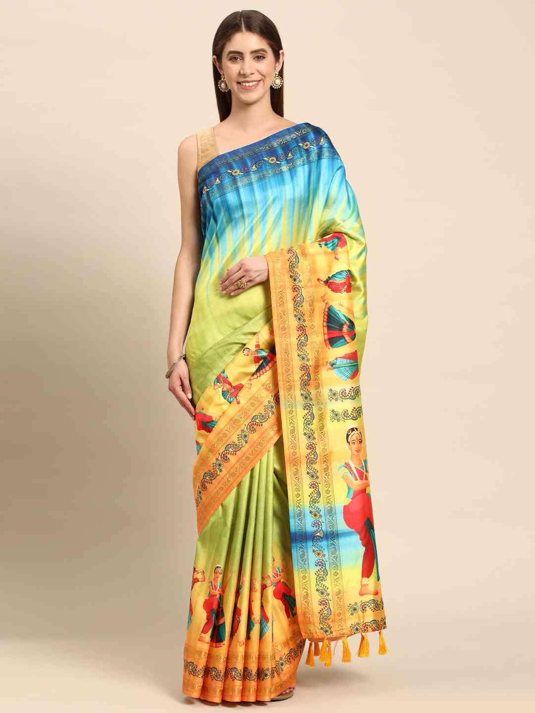 Stylish Kalamkari Silk With Block Print Saree by My Store