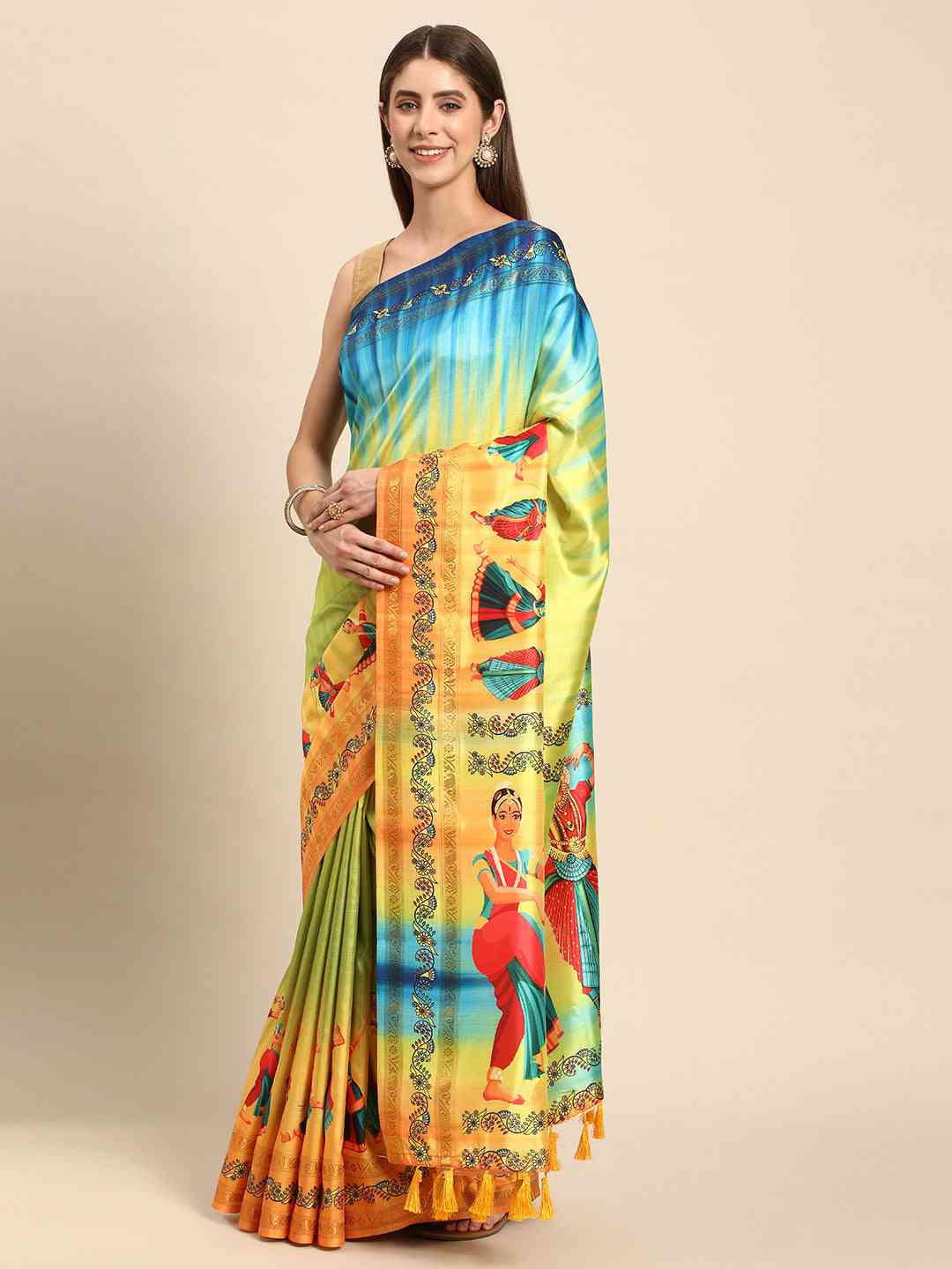 Stylish Kalamkari Silk With Block Print Saree by My Store