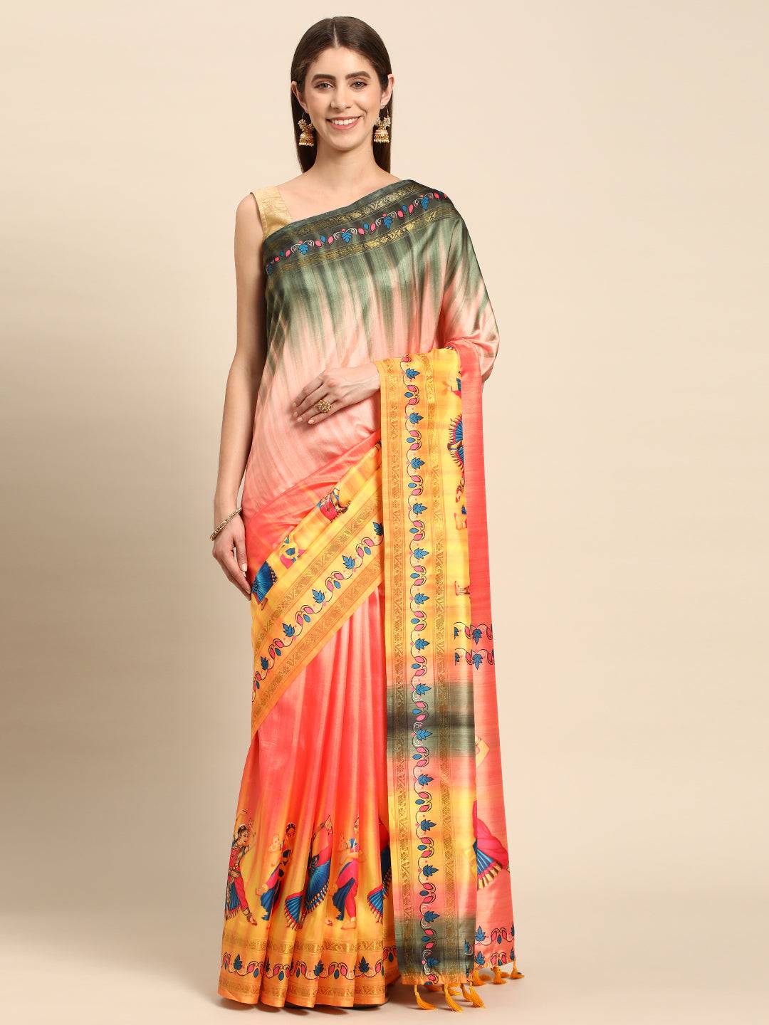Stylish Kalamkari Silk With Block Print Saree by My Store