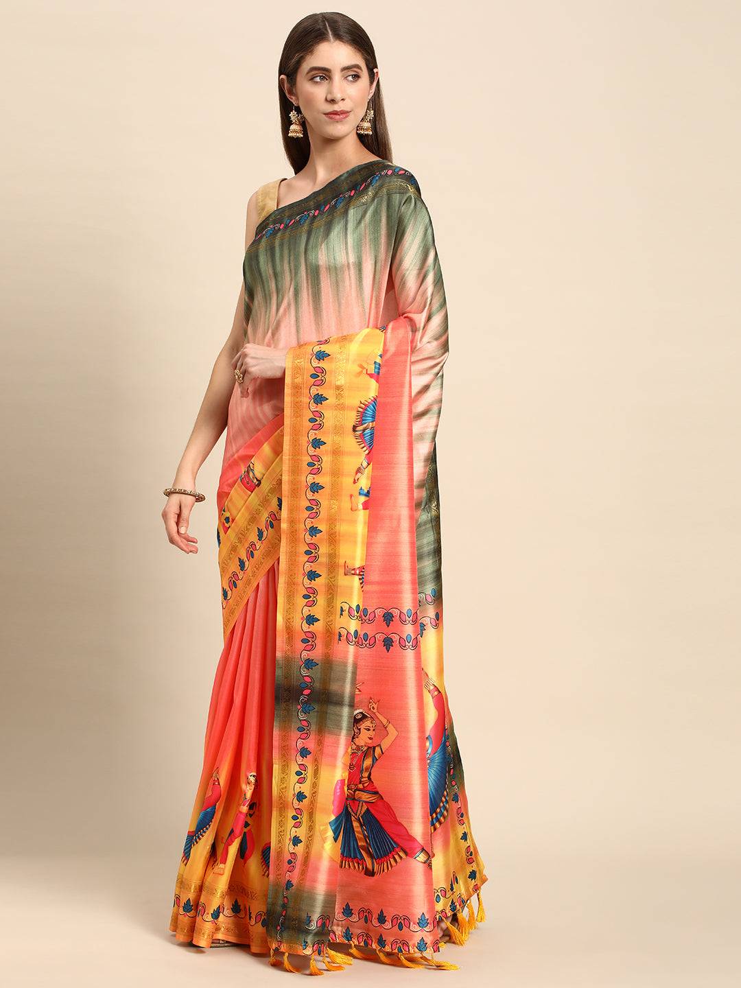 Stylish Kalamkari Silk With Block Print Saree by My Store