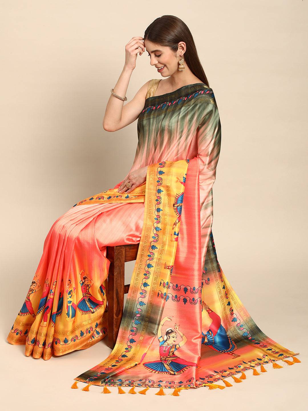 Stylish Kalamkari Silk With Block Print Saree by My Store
