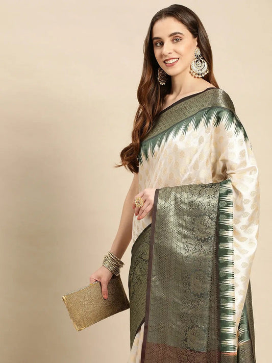 Banarasi Pattu Zari Border Ikkat Design Silk Saree