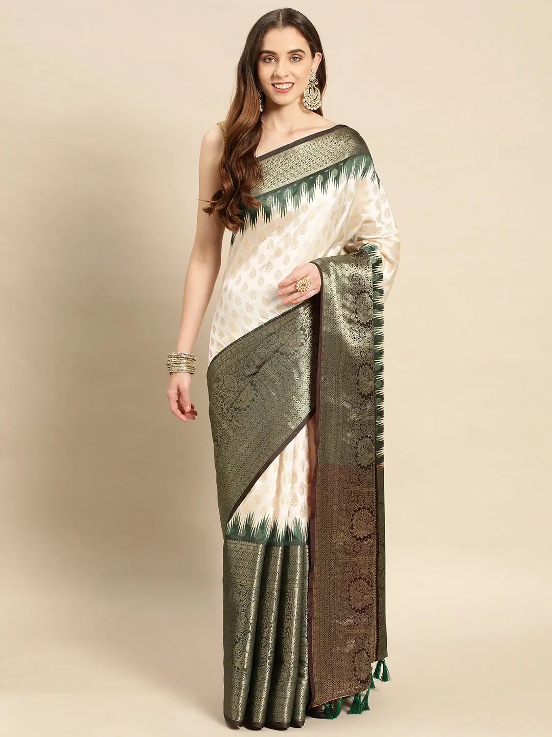 Banarasi Pattu Zari Border Ikkat Design Silk Saree