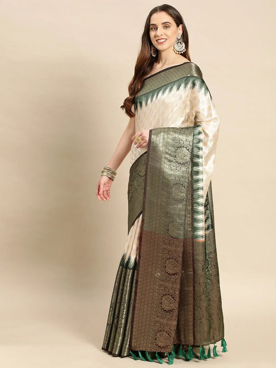 Banarasi Pattu Zari Border Ikkat Design Silk Saree