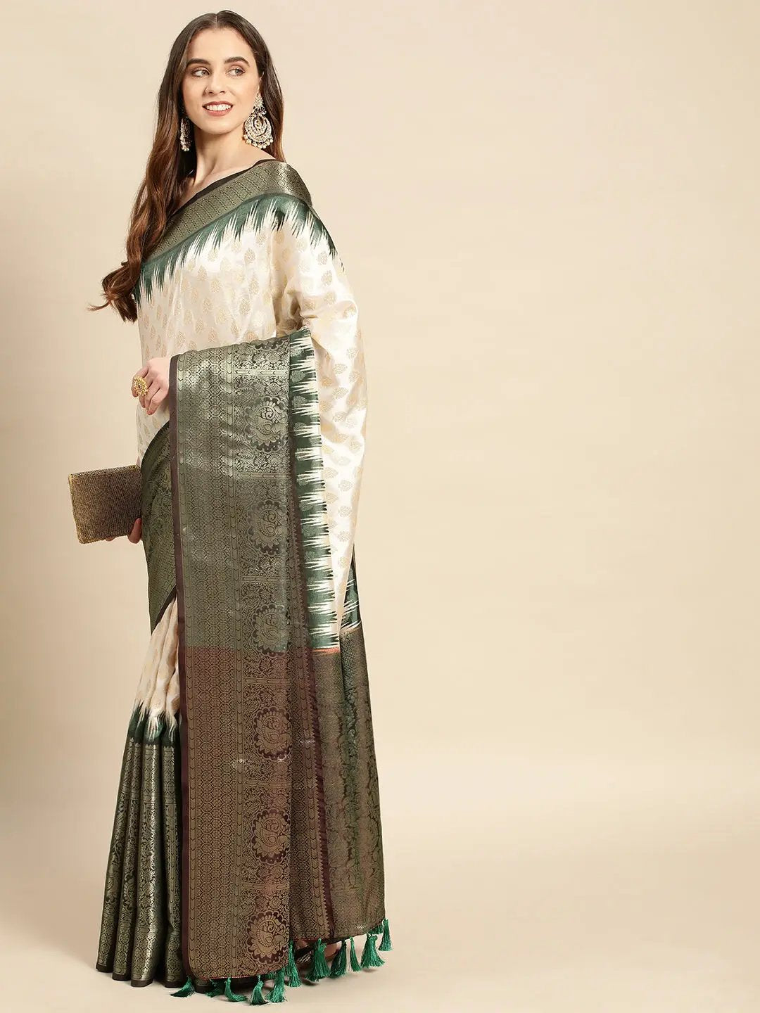 Banarasi Pattu Zari Border Ikkat Design Silk Saree