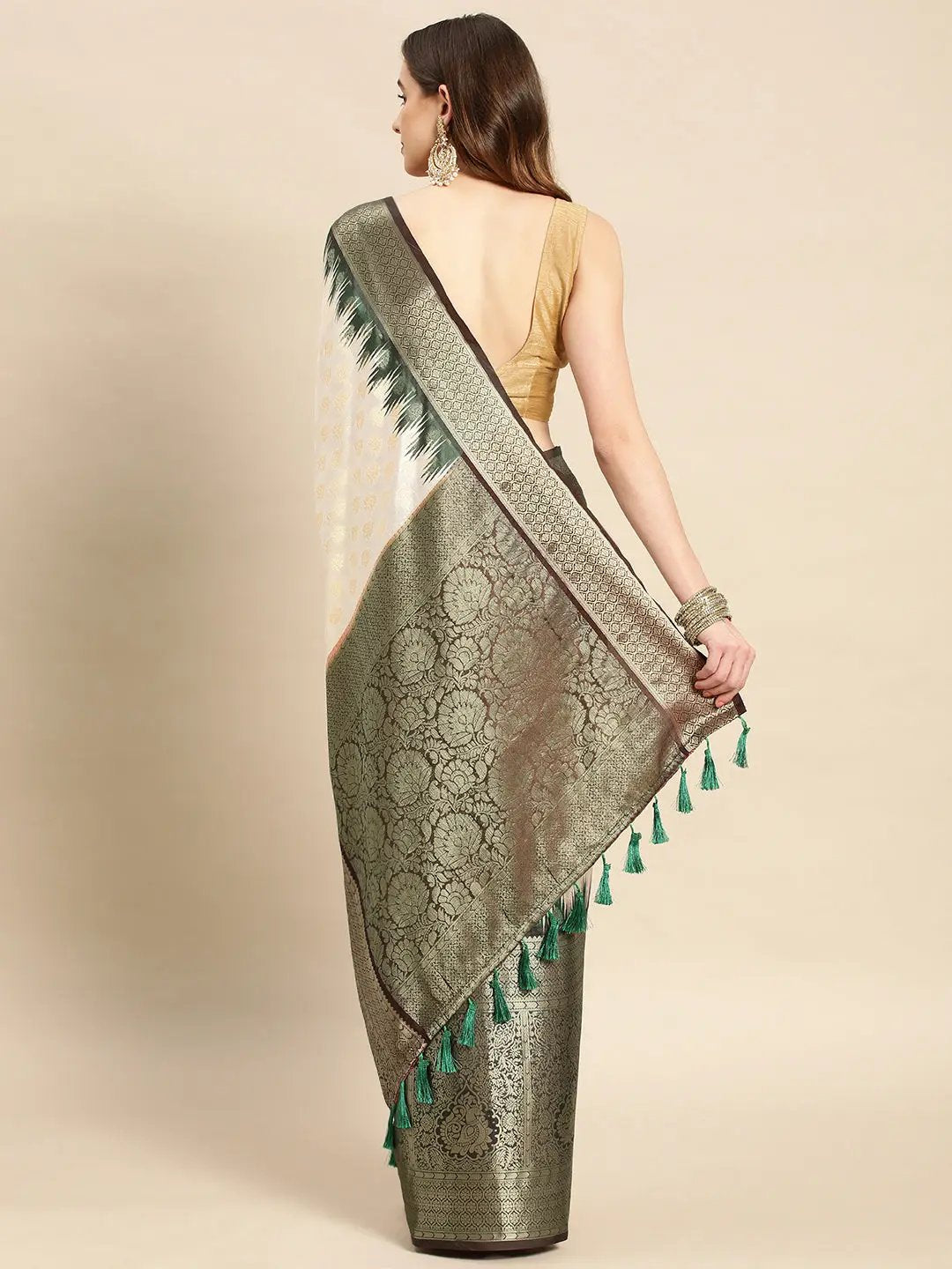 Banarasi Pattu Zari Border Ikkat Design Silk Saree