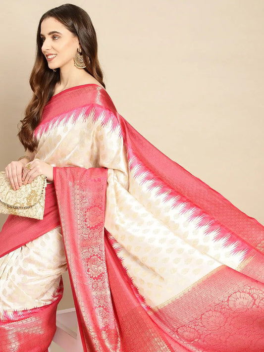 Banarasi Pattu Zari Border Ikkat Design Silk Saree