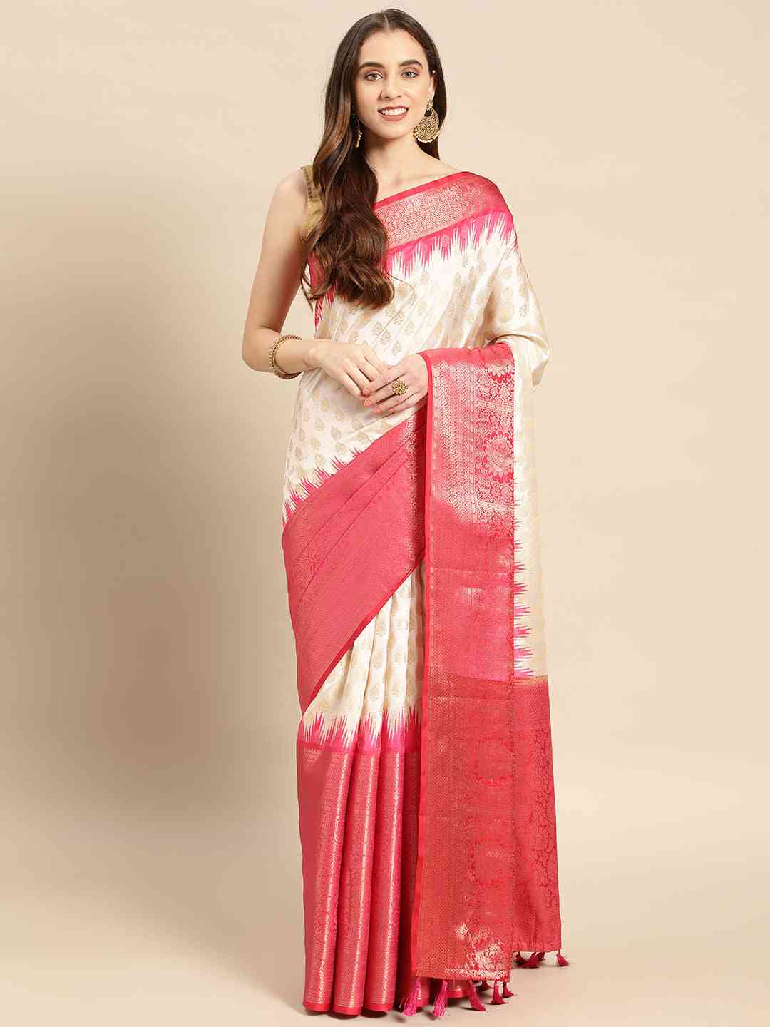 Banarasi Pattu Zari Border Ikkat Design Silk Saree