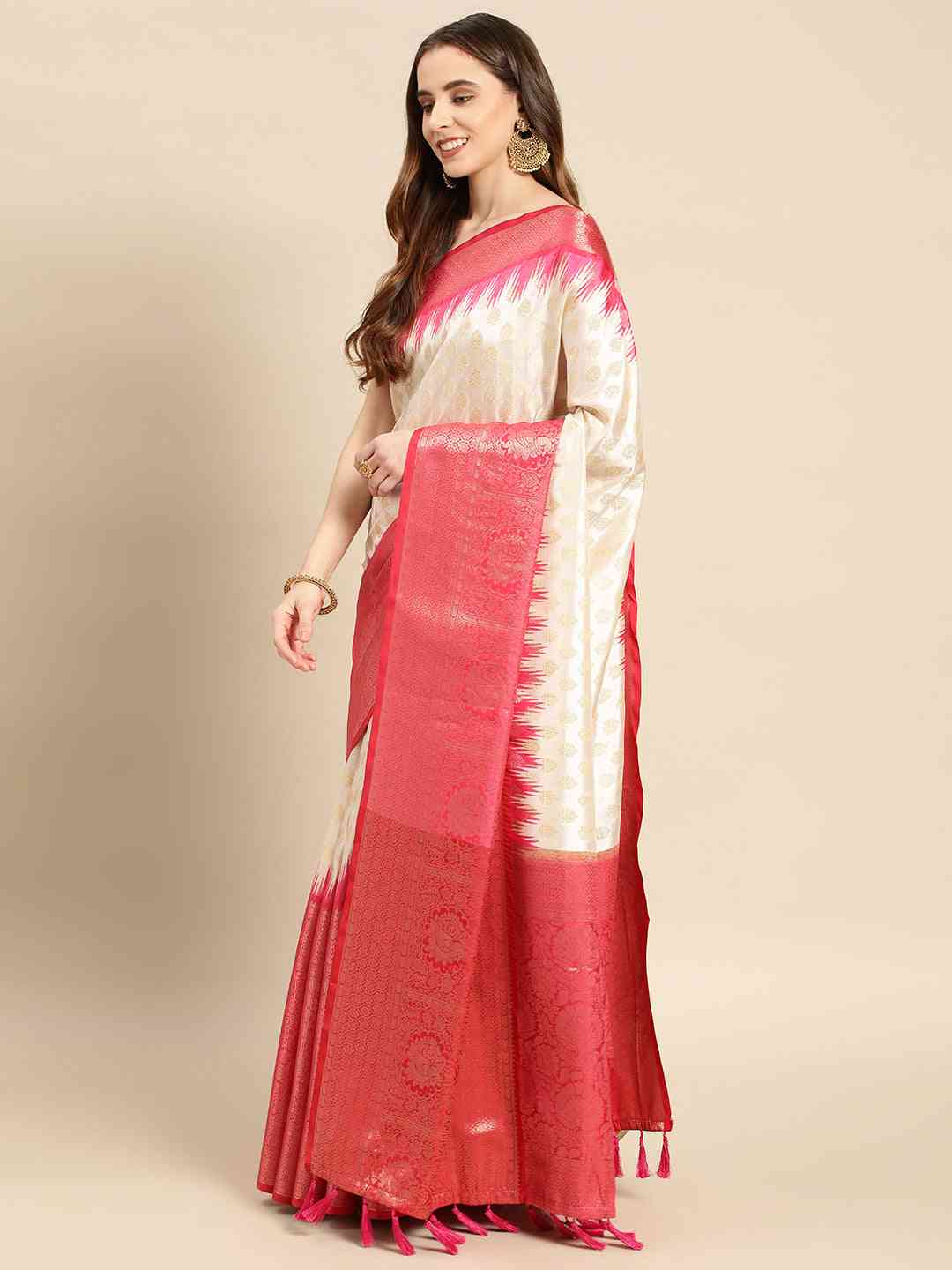 Banarasi Pattu Zari Border Ikkat Design Silk Saree