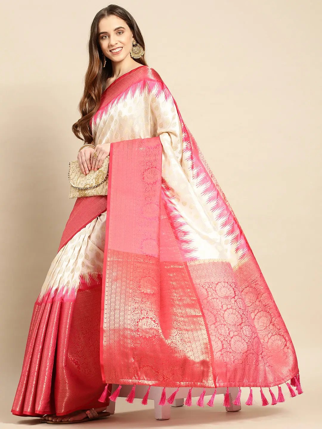Banarasi Pattu Zari Border Ikkat Design Silk Saree