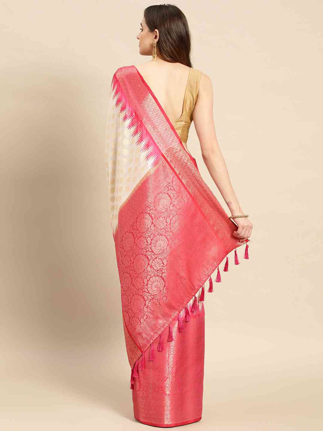 Banarasi Pattu Zari Border Ikkat Design Silk Saree