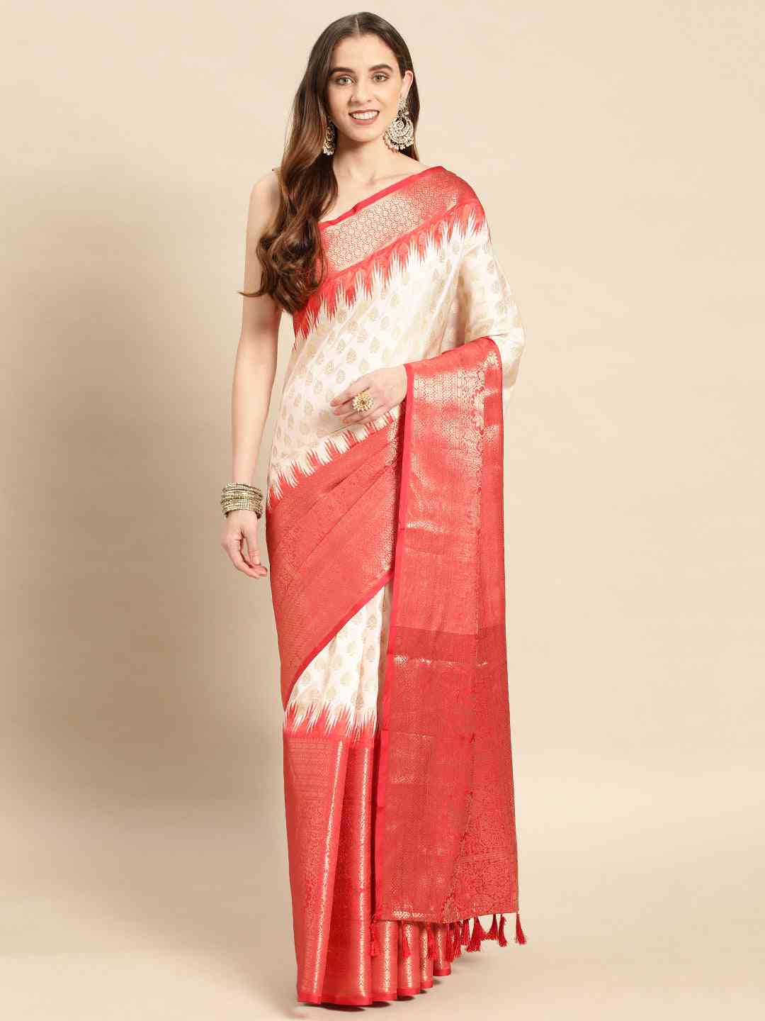 Banarasi Pattu Zari Border Ikkat Design Silk Saree by My Store