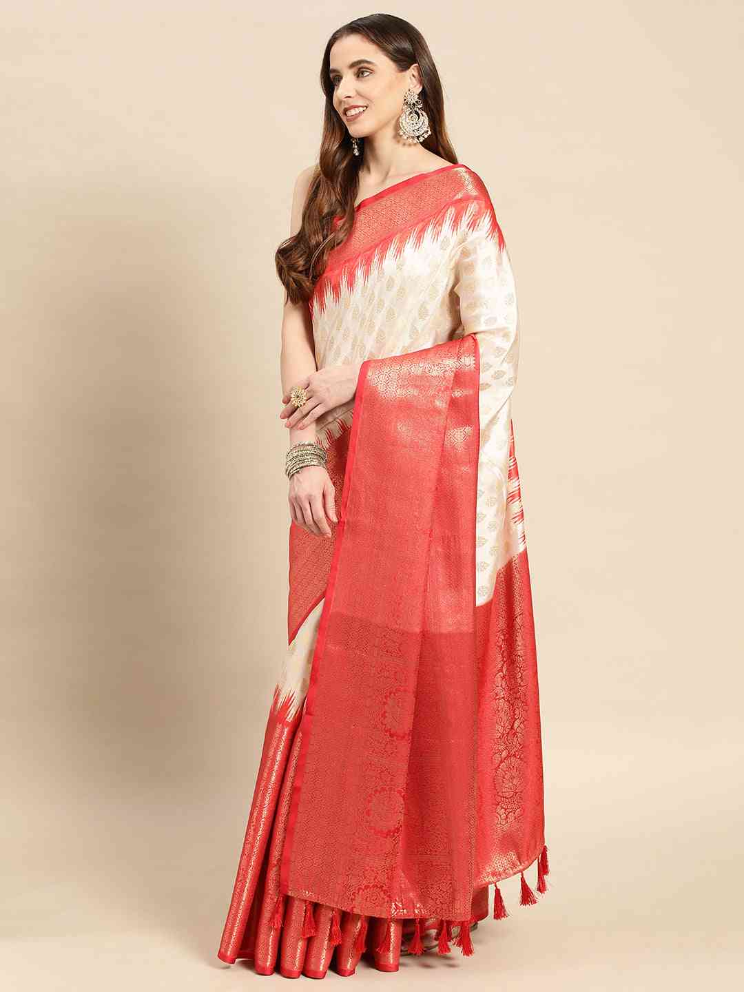 Banarasi Pattu Zari Border Ikkat Design Silk Saree by My Store