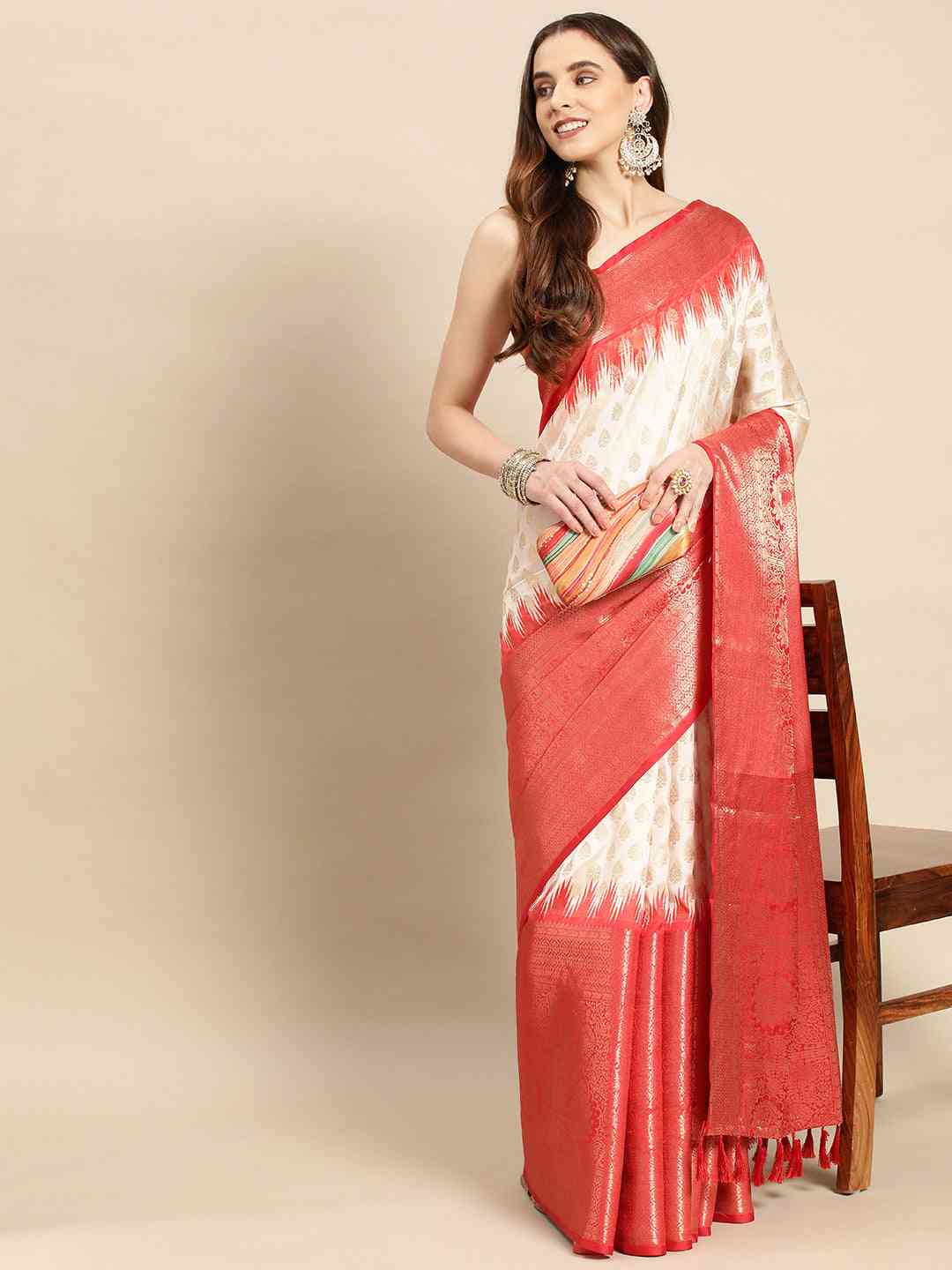 Banarasi Pattu Zari Border Ikkat Design Silk Saree by My Store