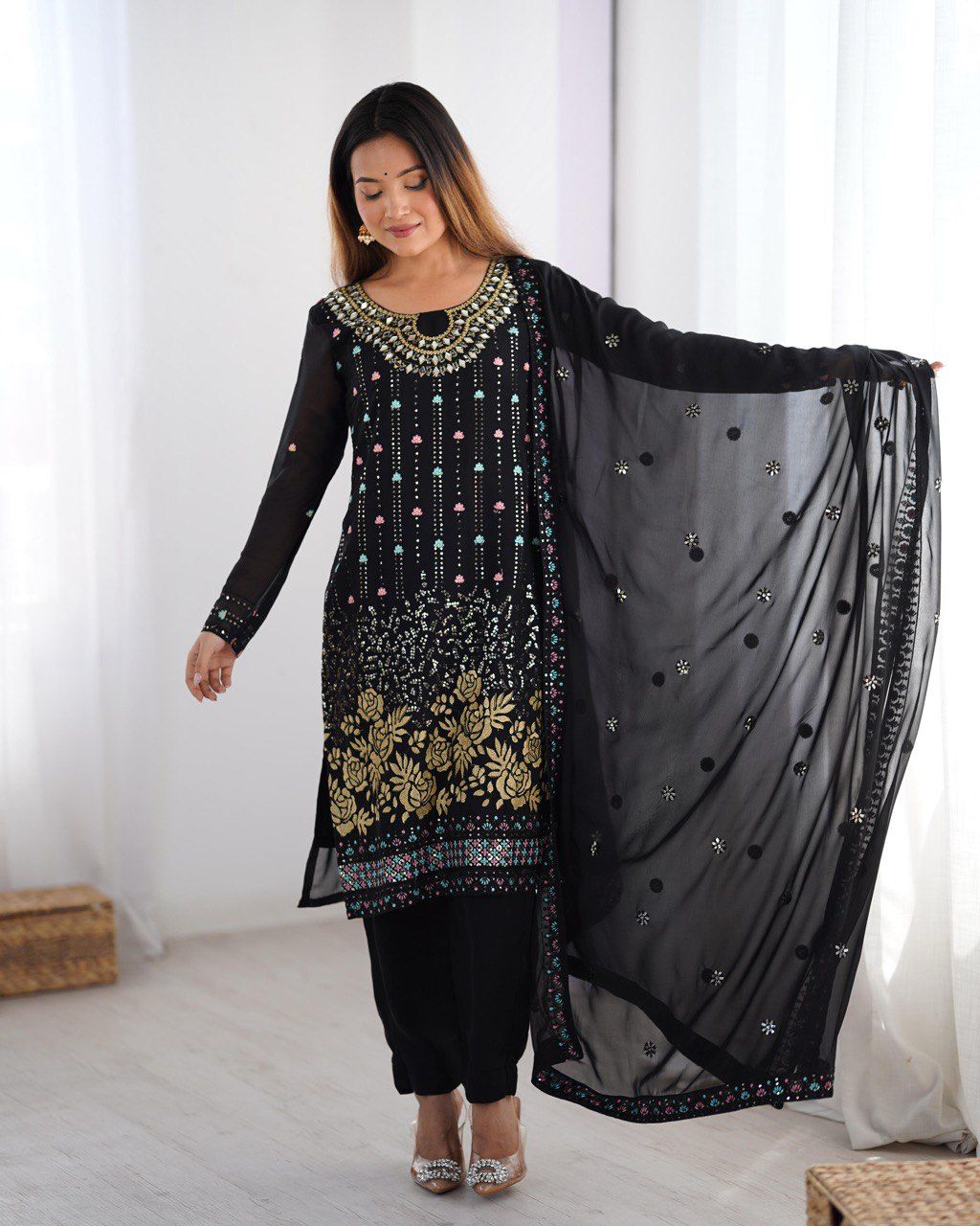 Mystic Elegance Black Kurta  set Ensemble For Women
