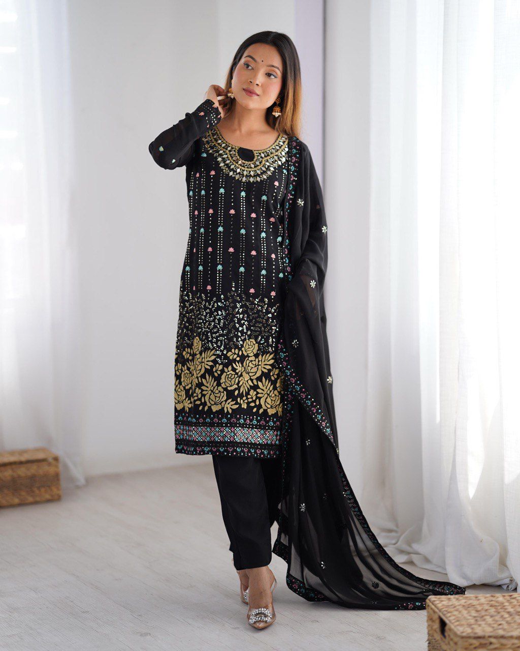 Mystic Elegance Black Kurta  set Ensemble For Women