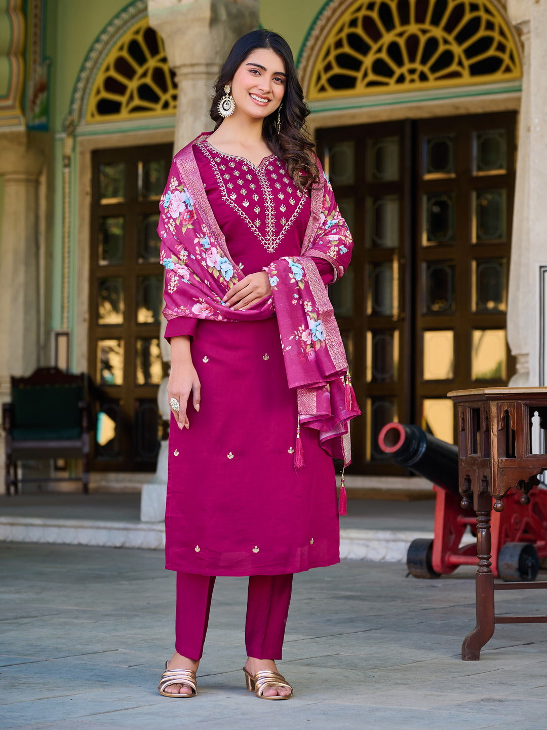 Wedding Wear Wine Women Kurta Set