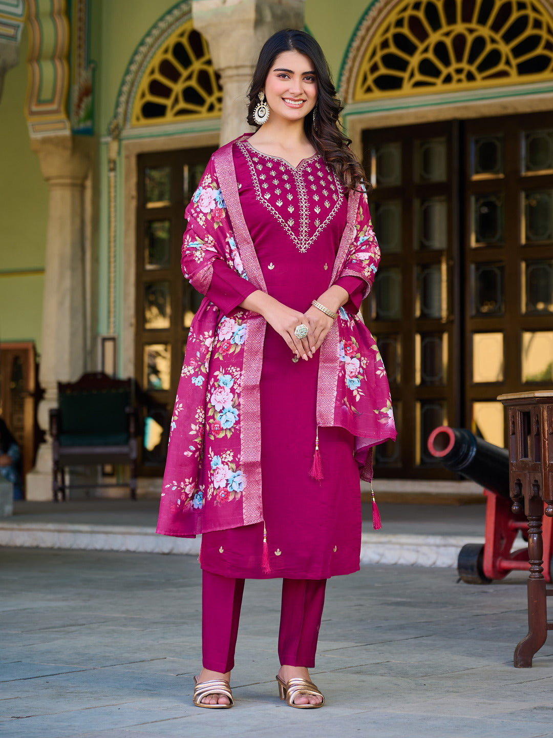 Wedding Wear Wine Women Kurta Set