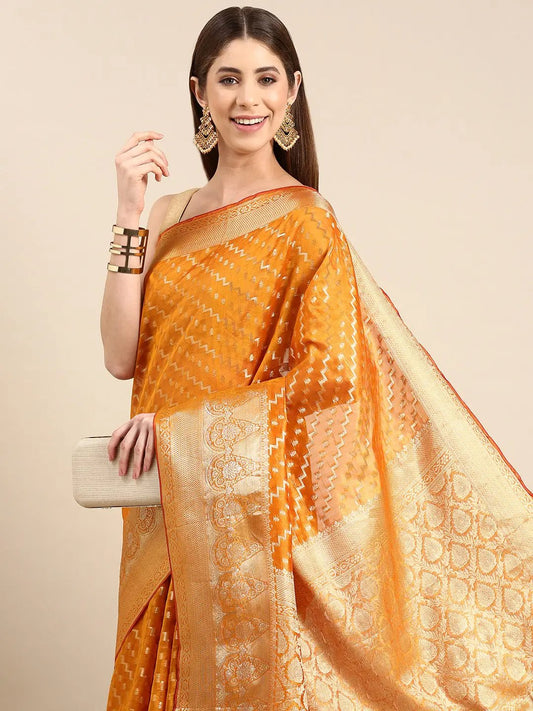 Banarasi Katan Tissue Silk Festive Wear Saree In Yellow Colour