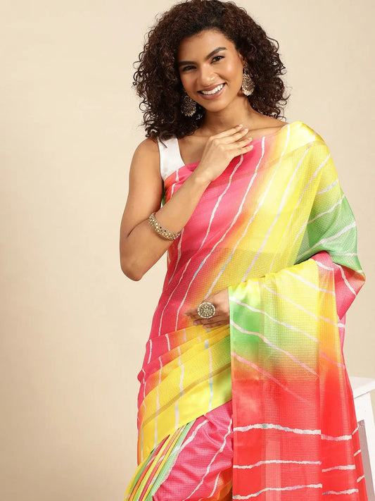 Soft Satin Kota Doriya Batik Digital Print Saree by My Store
