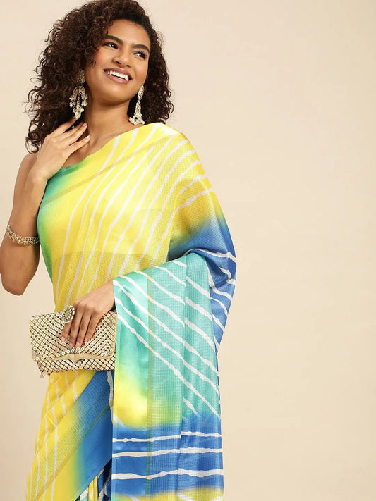Soft Satin Kota Doriya Batik Digital Print Saree by My Store