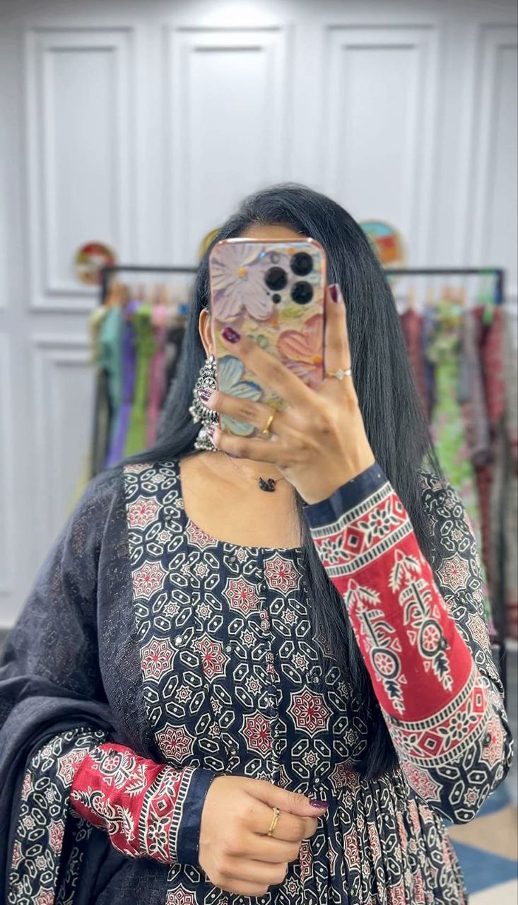 Stylish Black and Red Embroidered Kurta Set with Dupatta