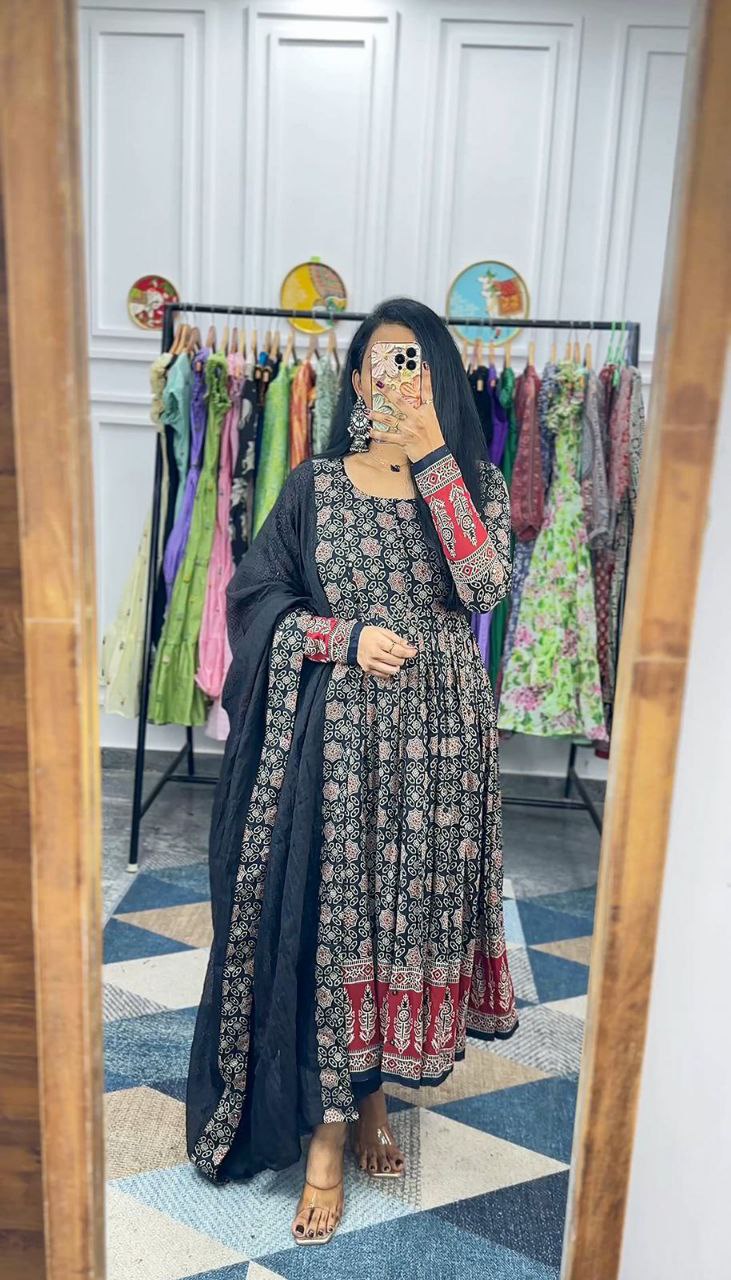 Stylish Black and Red Embroidered Kurta Set with Dupatta