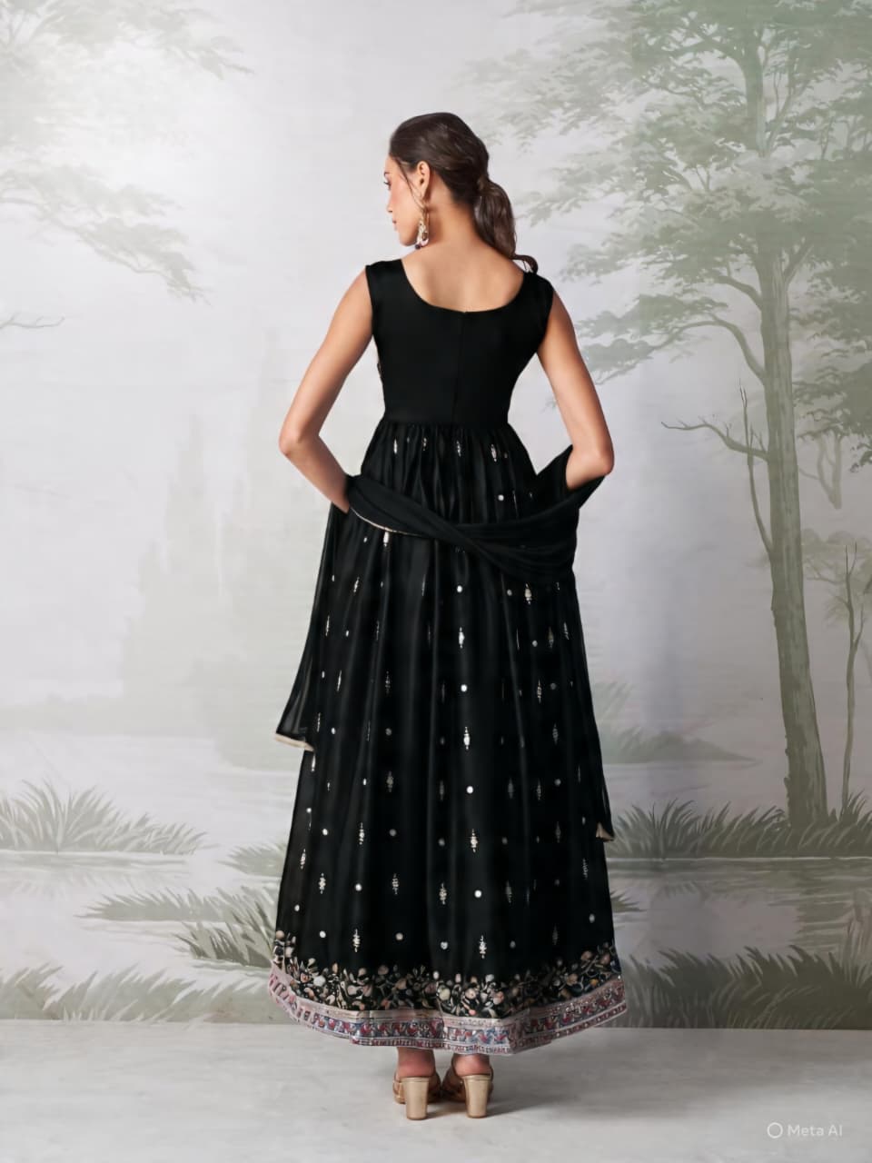 Classic Noir Black Anarkali Gown