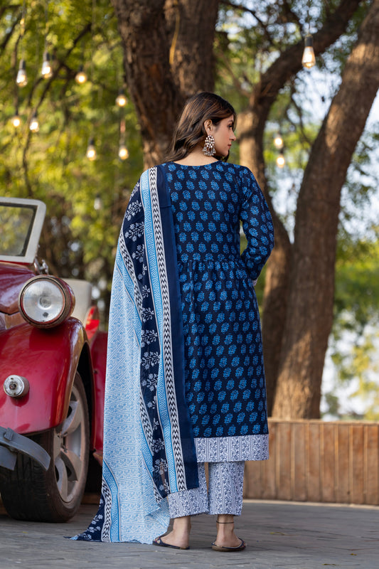 designer Printed Blue Kurta Set