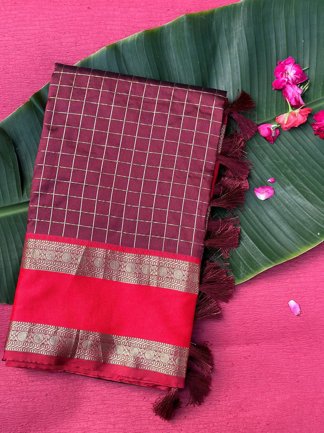 Brown Silk Woven Kanchi Banarasi Saree by My Store
