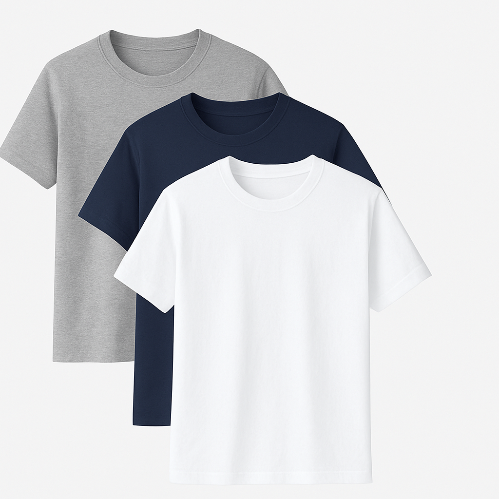 Navy, Grey & White 3 Pack Short Sleeve T-Shirts