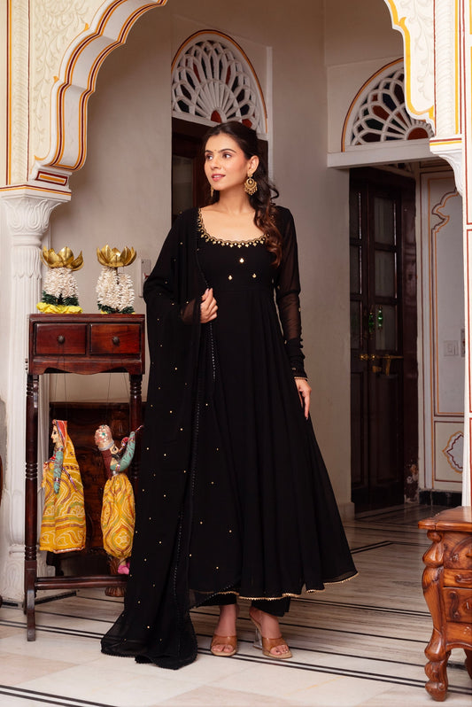 Black Color Hand Work Anarkali Suit with Dupatta by My Store