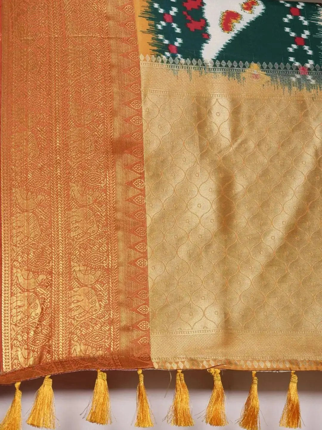 Cream Colour Kalamkari Print Kanjivaram Zari Silk Saree by My Store