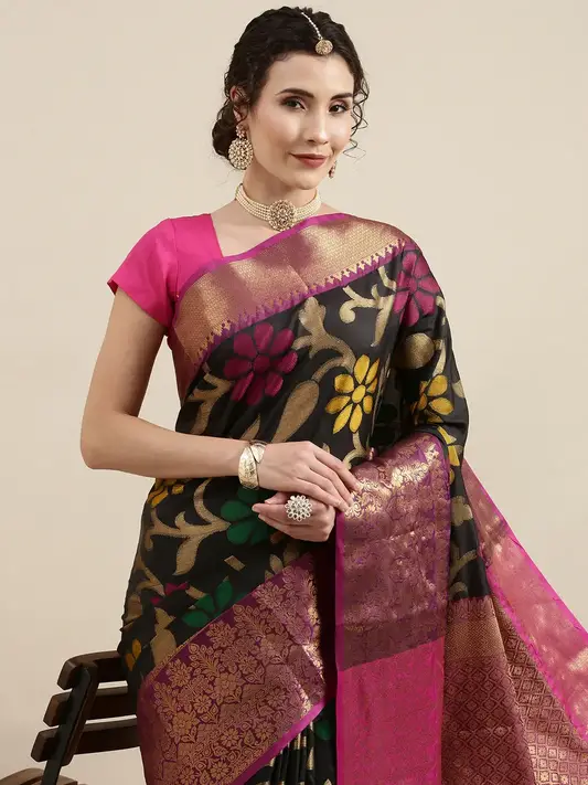 Black Colour Exclusive Dharmavaram Zari Weaving Work Soft Silk Saree